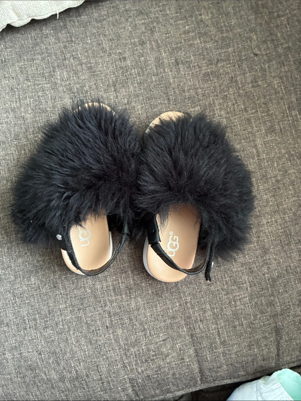 UGG Kids Black Fluffy Slingback Sandals